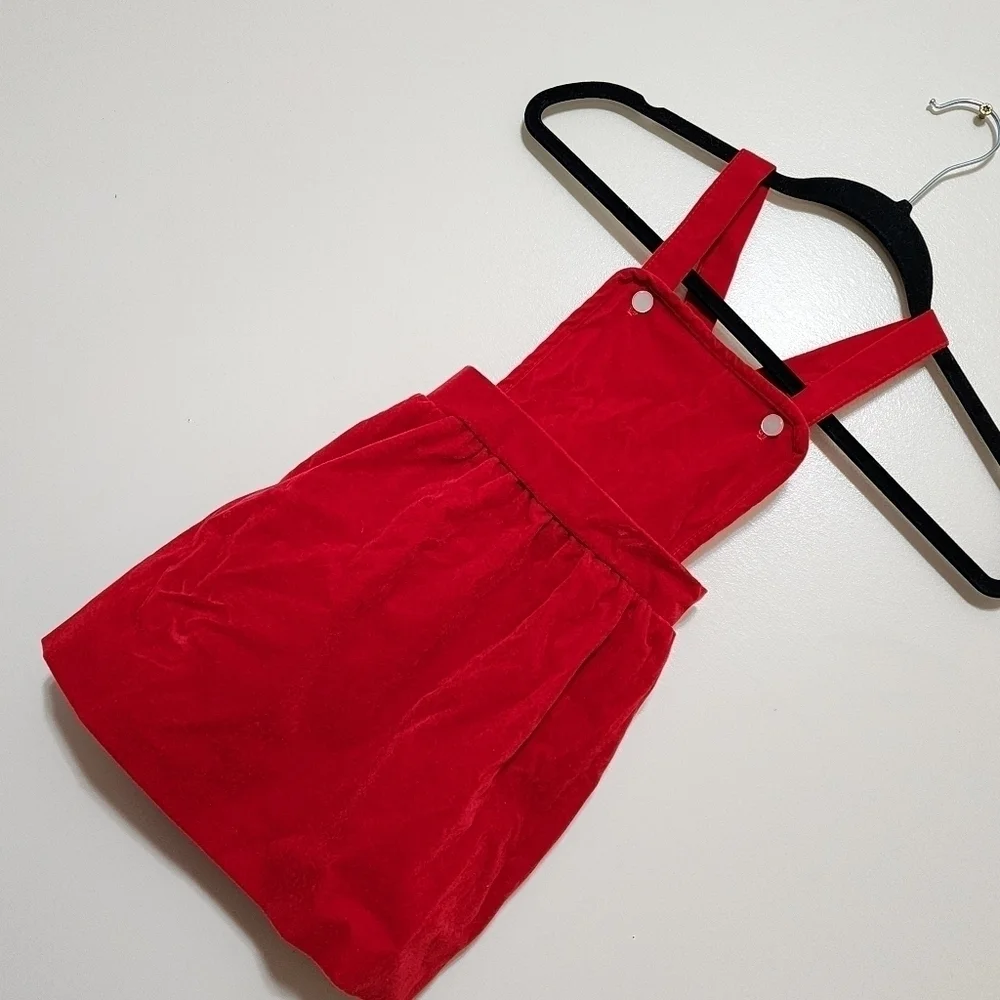 Vintage Toddler Velour Overall Dress Dark Red Farm Fall Christmas Size 5/7 Read